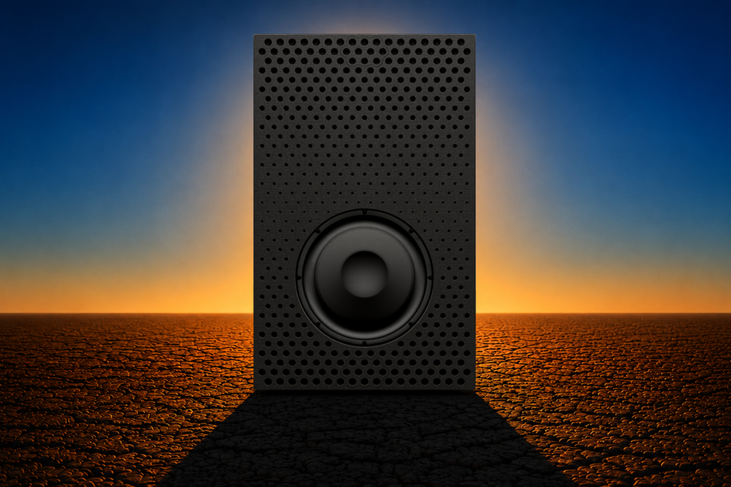 Krix MXi-118 18-inch infra-bass subwoofer against an infinite horizon